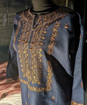 Blue karandi top with embroidery mainly in the center 1