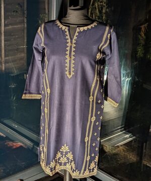 Blue karandi top with embroidery mainly on the sides 1