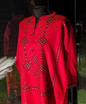 Red karandi top with embroidery 2