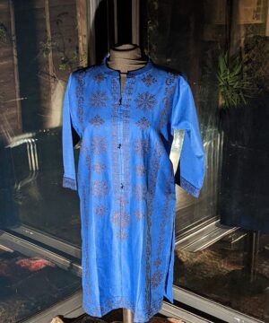 ink blue karandi top with embroidery